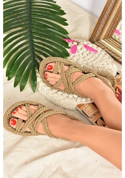 Fox Shoes F470135104 Kumaş Kadın Sandalet Altın