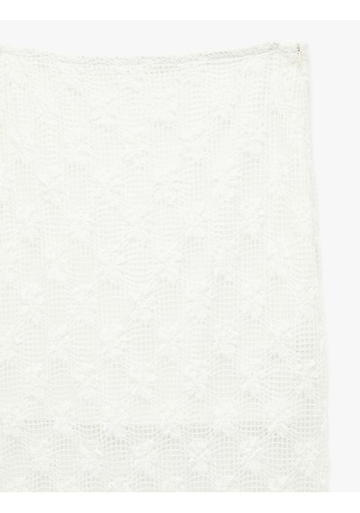 Koton Slim Fit Yüksek Bel Yırtmaçlı Dantel Kalem Etek Ekru 6sal70006ık