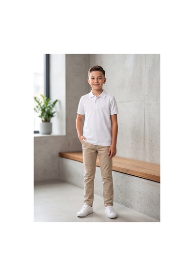 Deniva Kids Unisex Çocuk Beyaz %100 Pamuklu Polo Yaka Kısa Kollu Okul Ve Günlük Tişört