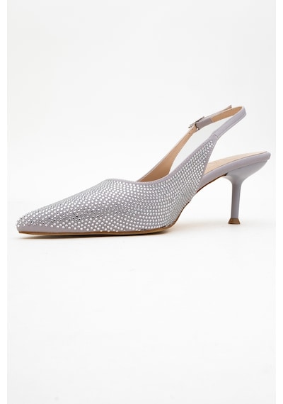 Luvishoes Luvi Shoes Novs Gümüş Taşlı Kadın İnce Topuklu Abiye Ayakkabı Gümüş