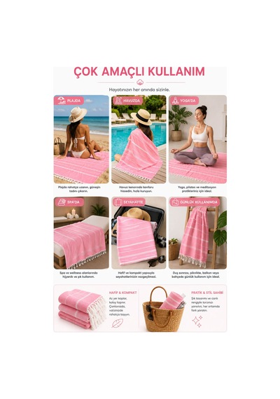 Sultan Peştemal Havlu 100 Pamuklu Deniz Plaj Banyo Peştemali 100x180 Cm Pembe
