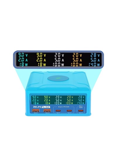 Relife Rl-304r Çok Portlu Dijital Ekranlı Kablosuz Şarjlı 260w Usb Hızlı Şarj İstasyonu