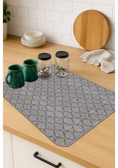 Gri Düz Microfiber Bulaşık Kurutma Kurulama Matı Mm001