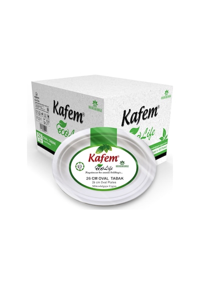 Kafem Ekolojik Karton Oval Tabak 26 CM 25 Li x 40 Paket (Koli)