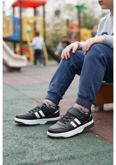 Fort Cool Foor Rahat Esnek Sneaker Erkek Çocuk Spor Ayakkabı SİYAH-BEYAZ