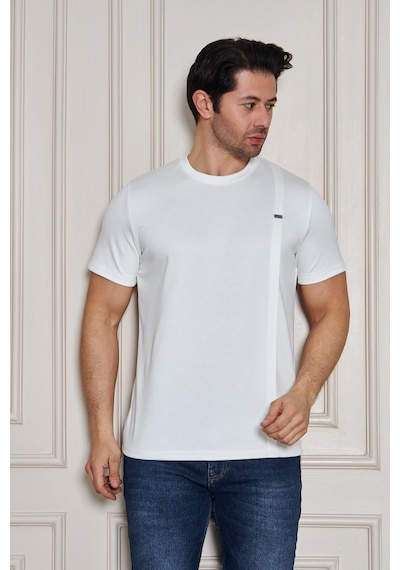 Erkek Jeuss Oysho Kumaş Sıfır Yaka Beyaz Tshirt