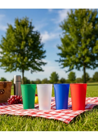350ml 4'lü Renkli Kokusuz Kırılmaz Sofra Ve Piknik Bardağı Opak Şeffaf-mavi-yeşil-kırmızı