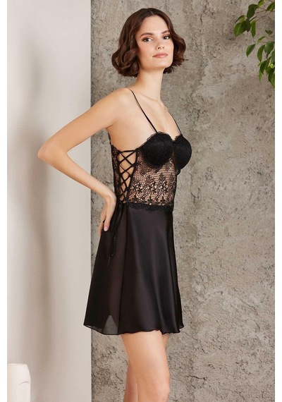 Pierre Cardin 6005 Kadın Siyah Gelin Set 6'lı Saten Takım Siyah