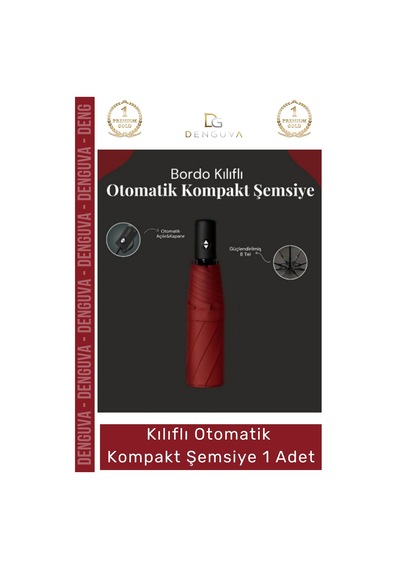 Denguva Şemsiye Kılıflı Otomatik Su Geçirmez Dayanıklı 8 Telli Şık Ergonomik Çanta Boy Kompakt Yağmur Şemsiye Çok Renkli