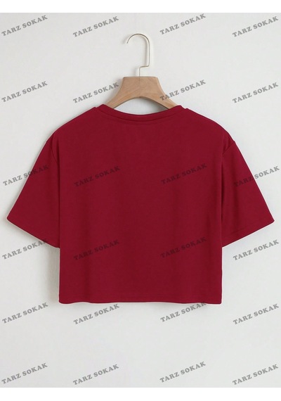 Flood Of Style Crop Ckod-232913 Ses Kaset Ve Mektup Grafik Kırpma Bordo