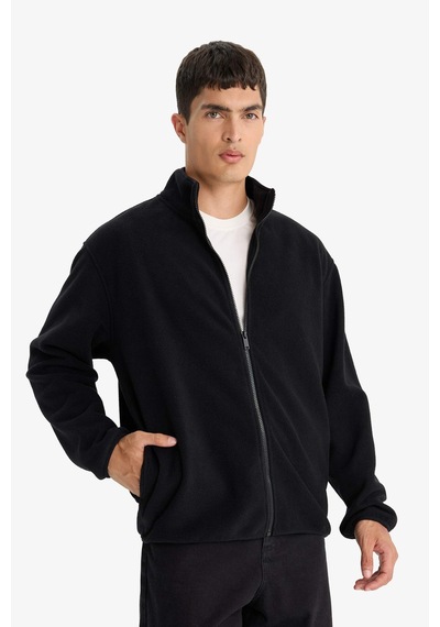 Defacto Relax Fit Yarım Balıkçı Yaka Fermuarlı Polar Hırka F0446ax25aubk81 Siyah-bk81