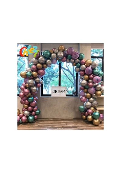 5 Metre Zincirli Krom Balon Doğum Günü Seti 125 Adet Krom Balon Karışık K A