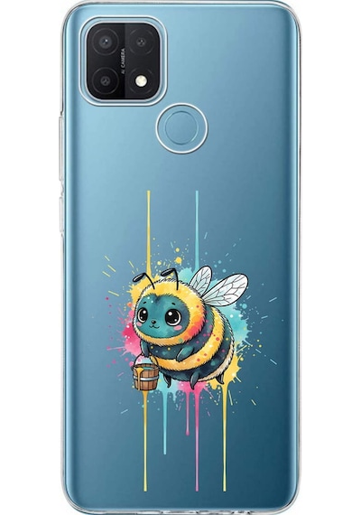 Oppo A15 İle Uyumlu Splash Arı Tasarımlı Şeffaf Silikon Kılıf Şeffaf