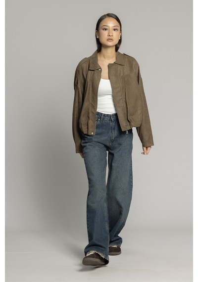 Oversıze Süet Bomber Ceket Olive