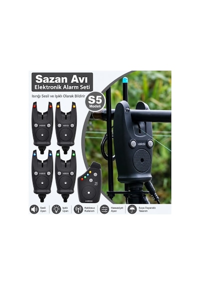 Hirisi S5 Kablosuz Balık Isırık Alarm Seti Suya Dayanıklı 4 Lü Carp Fishing Alarm