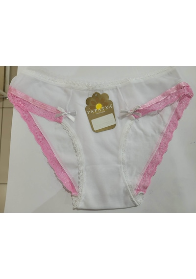 Papatya Penye Dantelli Kadın Slip Külot V55 Beyaz - Pembe