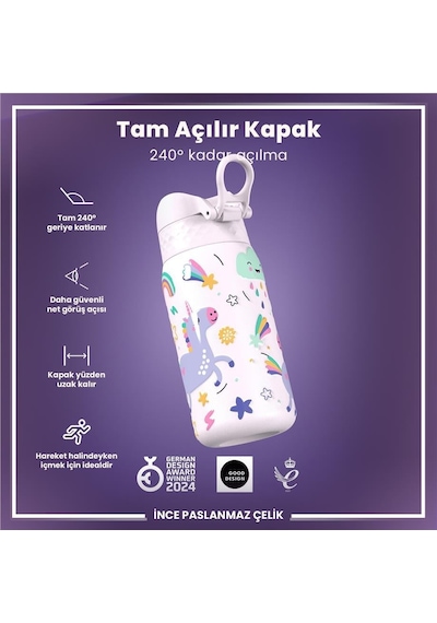 Ion8 - Paslanmaz Çelik Çocuk Suluk - Unicorn - 400 Ml - Sızdırmaz Çok Renkli