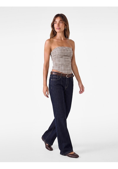 Koton Arkası Gipeli Slim Fit Katmanlı Straplez Ekose Bluz Kahverengi Ekose 7wak30016pw Kahverengi Ekoseli