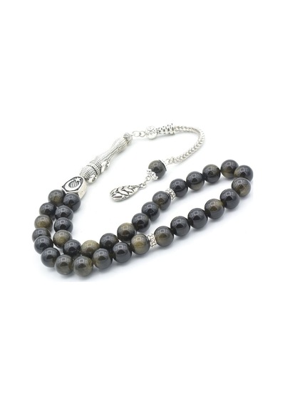 Murty99 Hakiki Doğal Rainbow Obsidyen Taşı Tesbih 8 Mm Siyah
