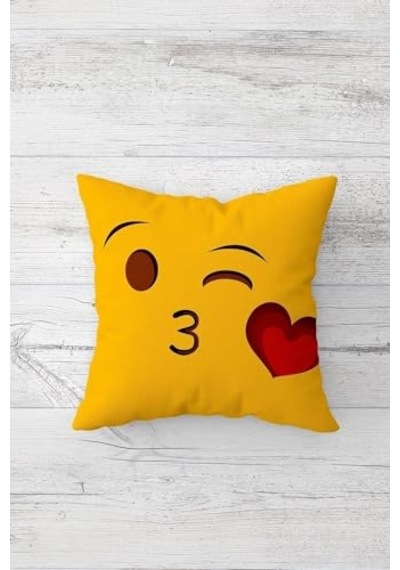 Pelangi Kalpli Öpücük Emoji Çift Tarafı Baskılı Gizli Fermuarlı Yastık Kılıfı Kırlent Koltuk Yastık Kılı Diğer