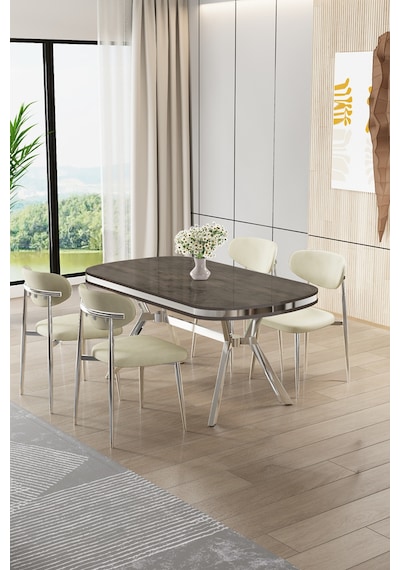 Canisa Olya Serisi 90x168 Mdf Sabit Lak Panel Antrasit İroni Masa Takımı Krom Ayaklı 4 Krem Sandalye Masa Antrasit İroni Krem Sandalye Canisa Olya Serisi 90x168 Mdf Sabit Lak Panel Antrasit İroni Masa Takımı Krom Ayaklı 4 Krem Sandalye Masa Antrasit İroni Krem Sandalye