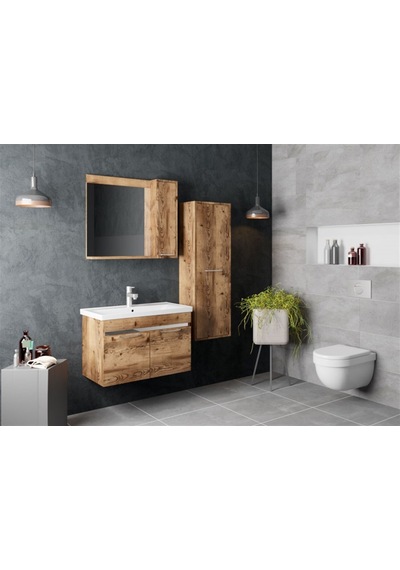 Belinza Lidya Banyo Dolabı Takımı Beyaz 80 Cm Altın