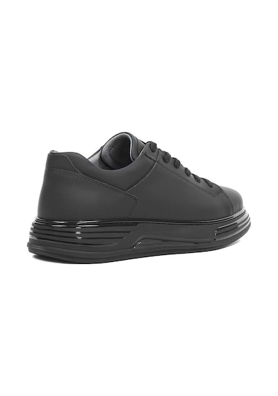 Erkek Siyah Bağcıklı Kalın Tabanlı Mat Deri Sneaker Mat Siyah
