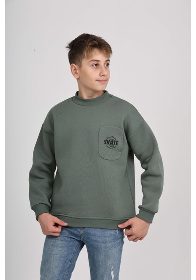 Toontoy Kids Toontoy Erkek Çocuk Cep Skate Baskılı Sweatshirt Koyu Yeşil