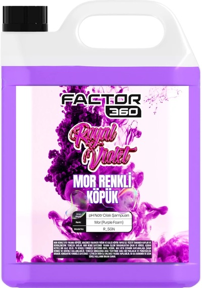 Factor360 Royal Violet Mor Renkli Oto Yıkama Köpüğü Oto Şampuan 1:15 Konsantre 5 L