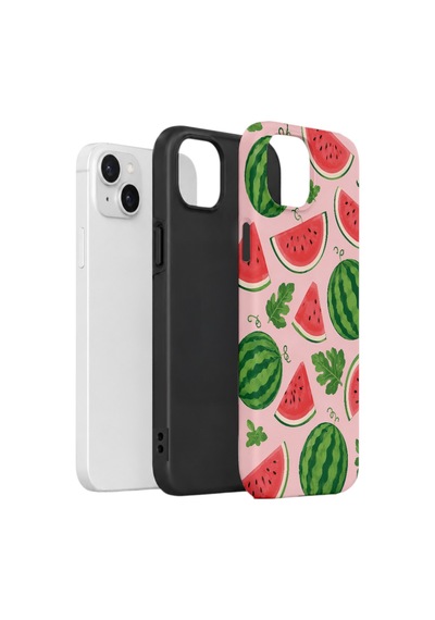 Apple iPhone Uyumlu 14 Vorian Çift Katmanlı Kılıf Watermelon Garden Party