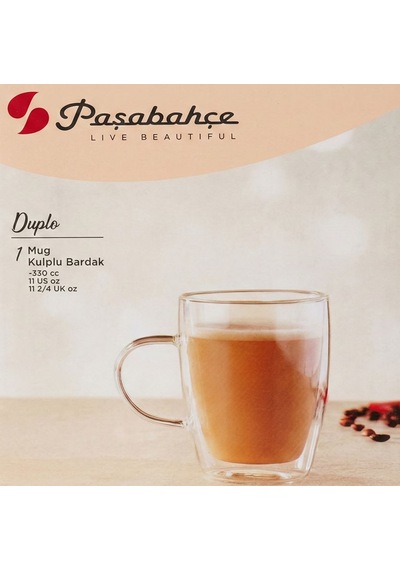 Paşabahçe Duplo Double Wall Çift Çidarlı 330 Cc Mug Kulplu Bardak Şeffaf Cam