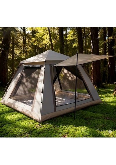 Tam Otomatik Tenteli 4-5 Kişilik Kamp Çadırı 240x240x155 Cm Krem