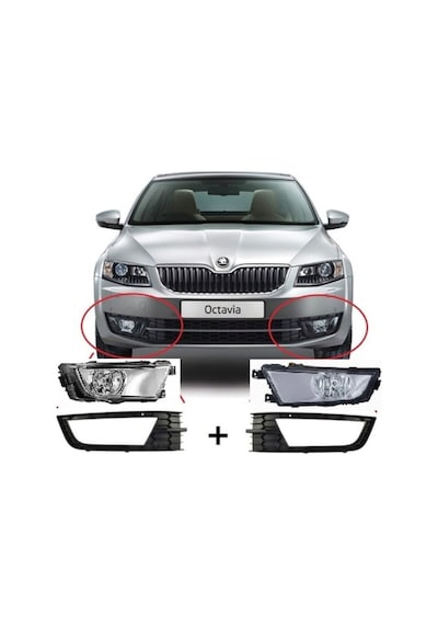 Skoda Octavia Sis Far Seti Ampullü ve Duylu Octavia Sis Lambası Seti Far Anahtarsız Set 2013-2017 Arası
