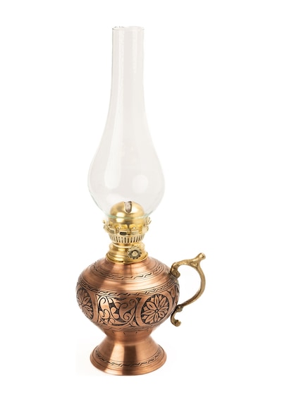 Dmt Gaziantep Bakır Osmanlı Ağır El İşlemeli Gaz Lambası Yük:38cm Kalınlık:0,8mm Kırmızı - Siyah