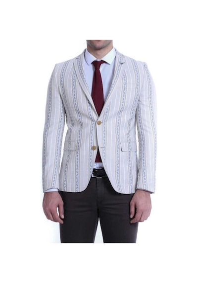 Wessi Çizgili Bej Slim Fit Ceket Siyah