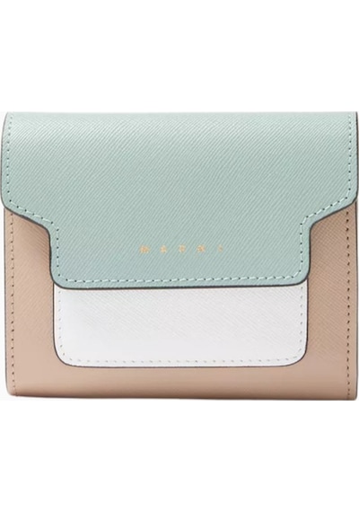 Marni Colour-blocked Saffiano Deri Cüzdan, Çok Bölmeli Şık Tasarım Açık Mavi