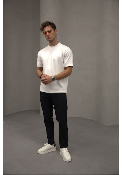 Bürke Beyaz Renk Standart Kalıp Basic Bisiklet Yaka T-shirt