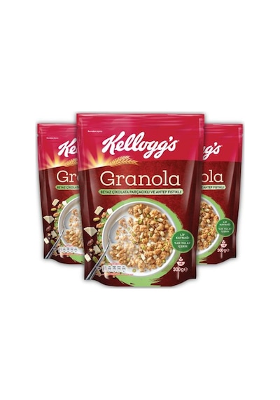 Kellogg's Beyaz Çikolata Parçacıklı ve Antep Fıstıklı Granola 3 x 300 G