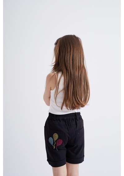 Oliventhekid Taşlı Detaylı Kız Çocuk Şort Siyah Siyah