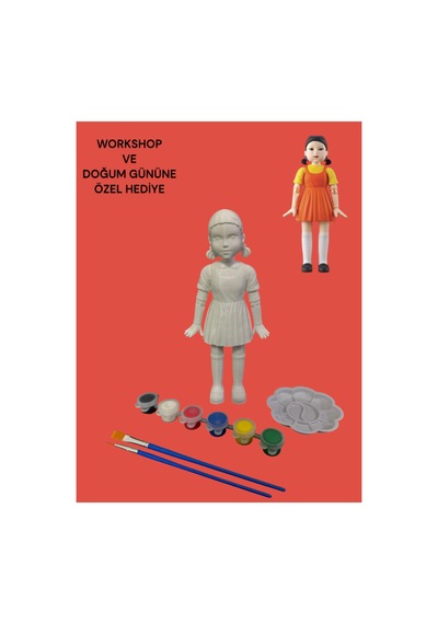 3d Squid Game Young Hee Doll Squid Game İn Ikonik Oyuncak Bebeği 15 Cm - Kendin Boya Hobi Ve Etkinlik Seti - Akrilik Boya + 2 Fırça