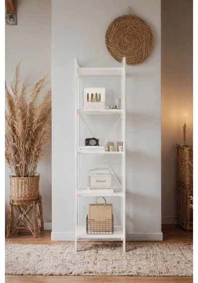 Nilamu Beyaz 45 Cm Kitaplık, Metal Aksamlı, Organizer, Ofis, 45 170 34 Cm Beyaz