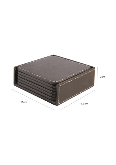 Bardak Altlığı,6 Lı Set,masaüstü Kare Cup Coaster,vegan Suni Deri,11x11 Cm.,kahverengi