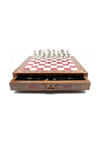 Saklamalı - 788 - Satranç Roma Oymalı Sc38s - 38cm, Kırmızı Tahta - Muratech - - Sc38k