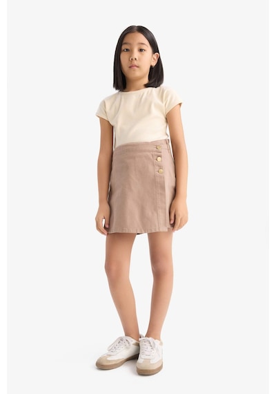 DeFacto Kız Çocuk Slim Fit Dar Kesim Bisiklet Yaka Basic Düz Fitilli Kaşkorse Kısa Kollu Tişört B3053A825SMER183 Ekru