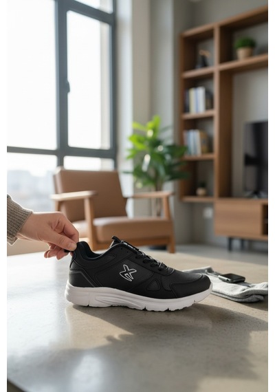 Enoch Erkek Tabanlı Koşu Ve Yürüyüş Ayakkabısı - Fileli Sportif Sneaker Siyah - Beyaz