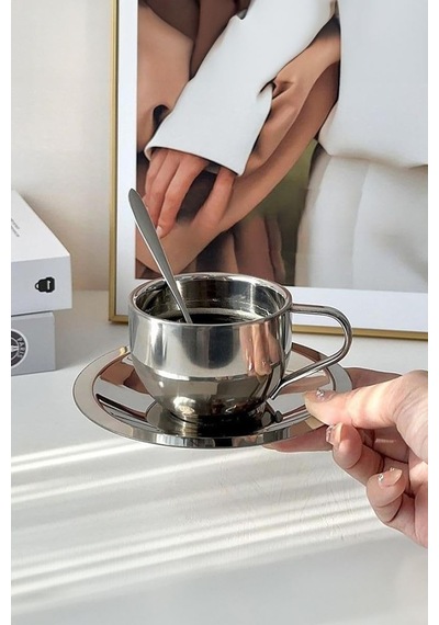 Çelik 4 Adet 180 Ml Çift Cidar Espresso Kahve Fincan Set Sunum Bardağı Diğer