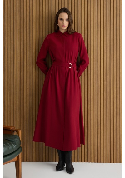 Aker Bordo Metal Tokalı Modal Elbise Bordo Bordo