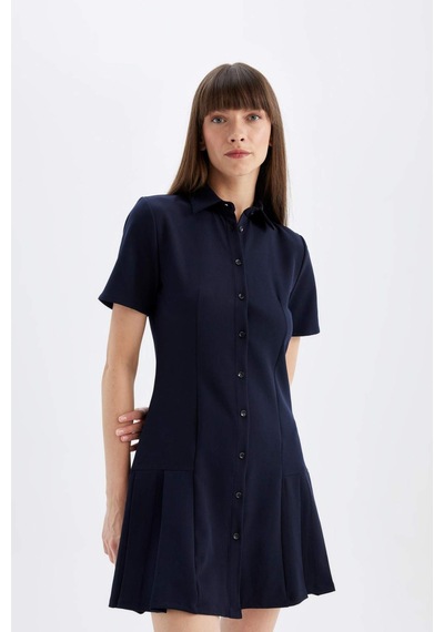 Defacto Polo Yaka Basic Düz Kısa Kollu Pileli Mini Elbise D4203AX24AUNV245 Defacto Polo Yaka Basic Düz Kısa Kollu Pileli Mini Elbise D4203AX24AUNV245
