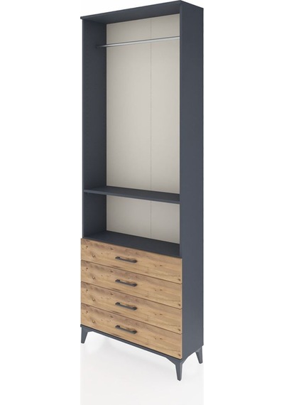 Arges Dolap 2 Raflı 4 Çekmeceli Tek Askılı 88x30x243 Antrasit-çam Antrasit