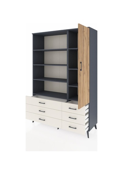 Hyperion Dolap 8 Raflı 6 Çekmeceli Tek Kapaklı 132x44x195 An... Antrasit